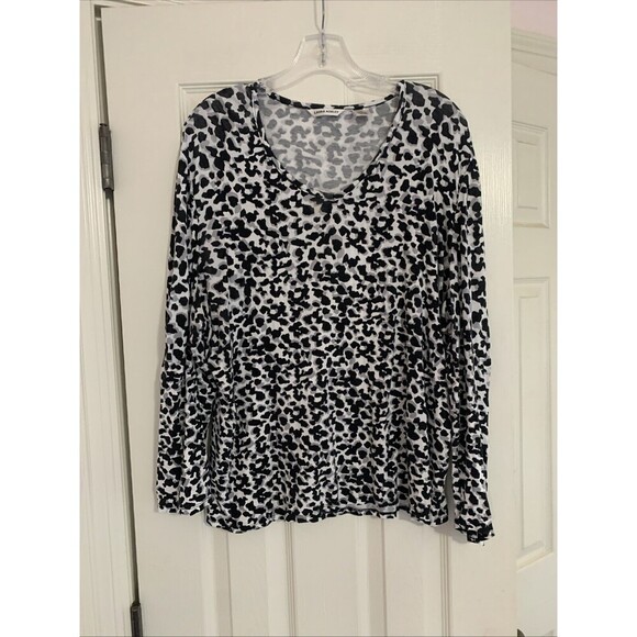 Laura Ashley Shirt Top Black White Leopard Stretch Travel Long Sleeve Wo… - Picture 3 of 6